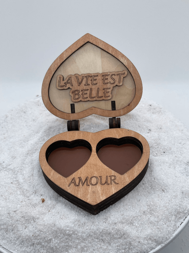 Boîte à Alliances en bois et cuir coeur et clapet