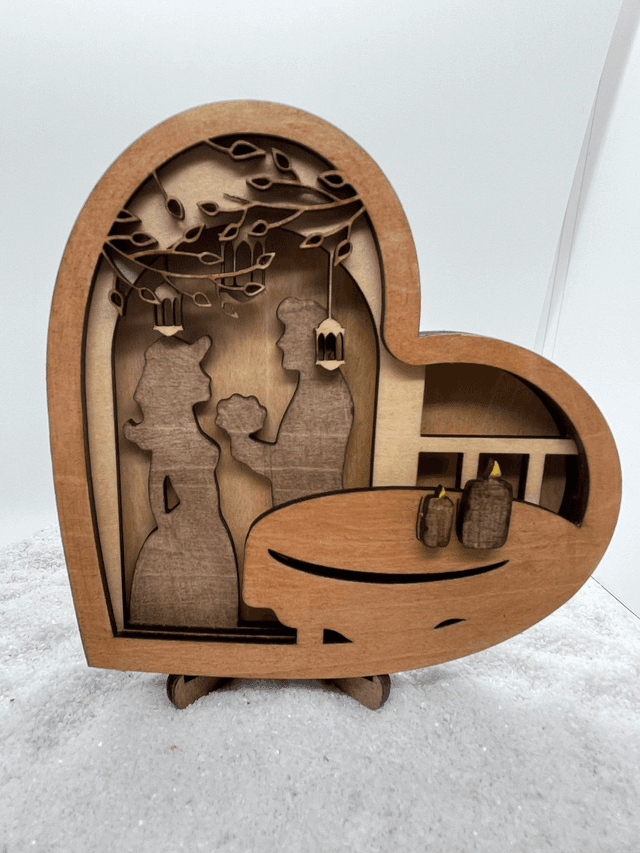 Coeur couple 3d 4 couches couple romantique sous un patio